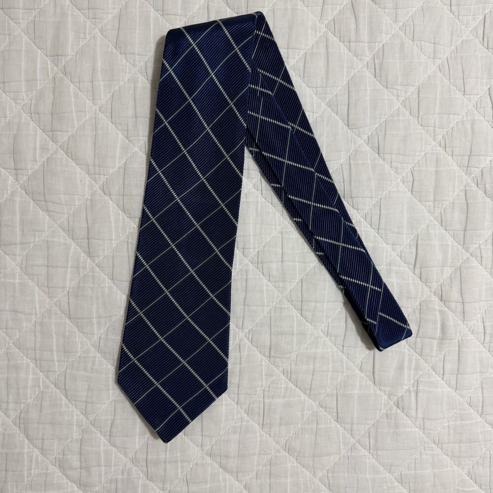 Canali Navy Blue Windowpane Plaid Tie Mens Designer Necktie 57"